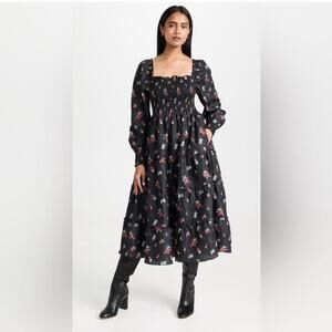 Hill House Home Naomi Nap Dress – Black Ikat Floral – Cottagecore